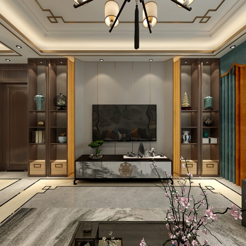 New Chinese Style A Living Room-ID:961741929