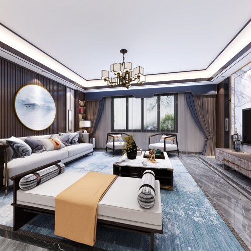 New Chinese Style A Living Room-ID:646658903