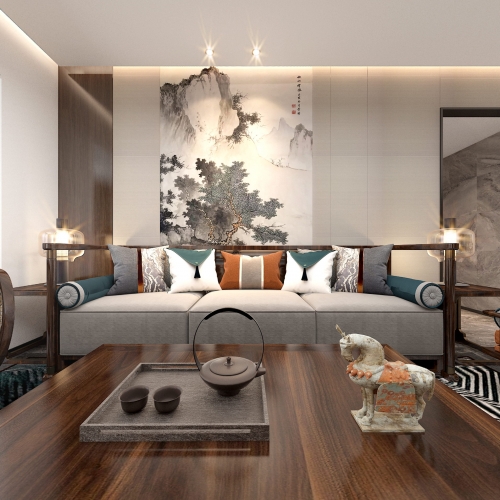 New Chinese Style A Living Room-ID:684998049