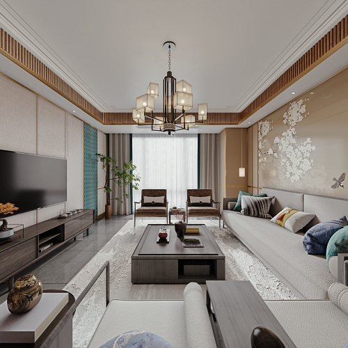 New Chinese Style A Living Room-ID:873658908