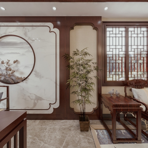 New Chinese Style A Living Room-ID:129170895
