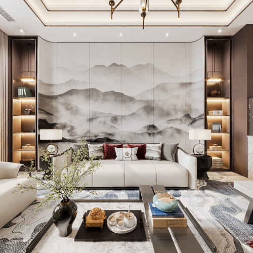 New Chinese Style A Living Room-ID:461926948