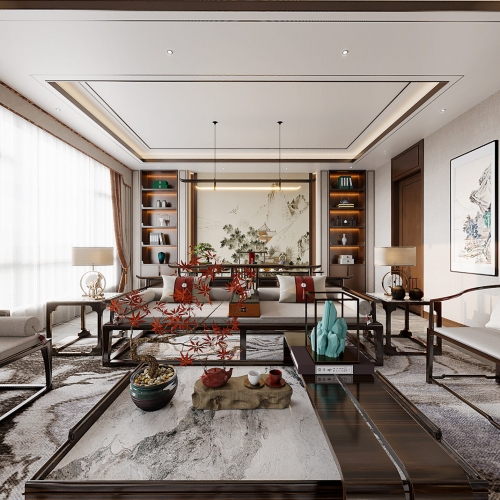 New Chinese Style A Living Room-ID:993530044
