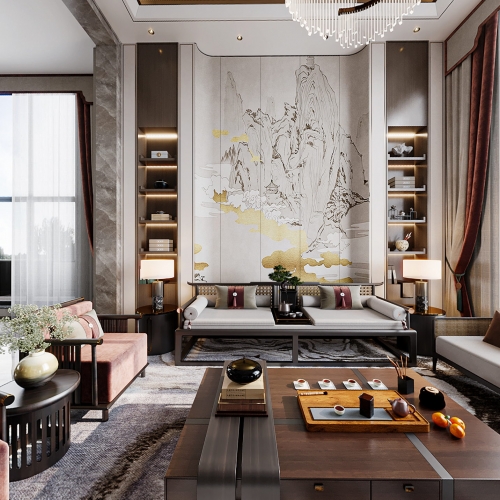 New Chinese Style A Living Room-ID:368736037