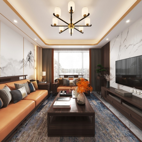 New Chinese Style A Living Room-ID:700473075