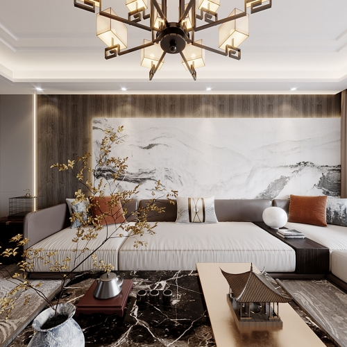 New Chinese Style A Living Room-ID:434540039