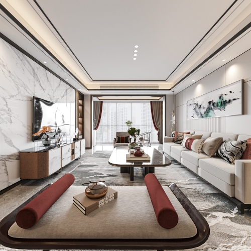 New Chinese Style A Living Room-ID:672184942