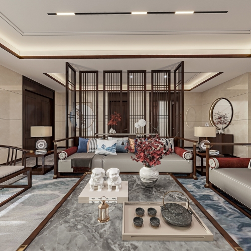 New Chinese Style A Living Room-ID:344400419