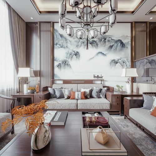 New Chinese Style A Living Room-ID:903081894