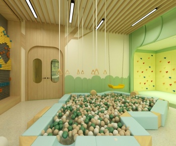全景-现代幼儿园教室玩具娱乐室3D模型