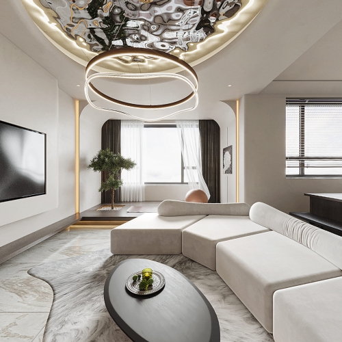 Modern Wabi-sabi Style A Living Room-ID:888690957