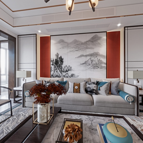 New Chinese Style A Living Room-ID:610207083