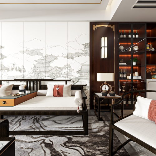 New Chinese Style A Living Room-ID:745835075