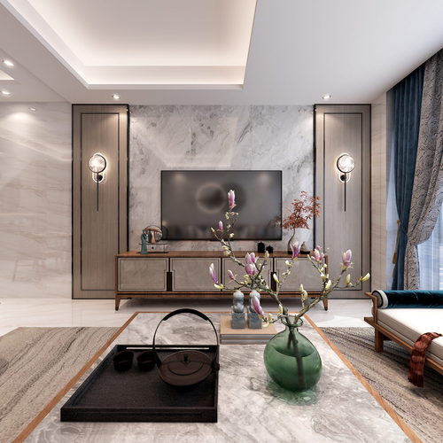 New Chinese Style A Living Room-ID:734066965