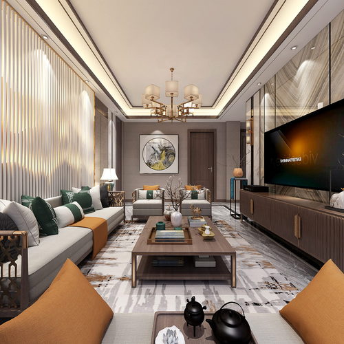 New Chinese Style A Living Room-ID:623999129