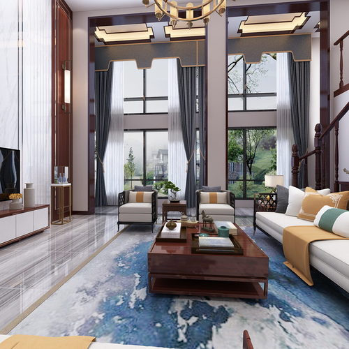 New Chinese Style A Living Room-ID:393141038