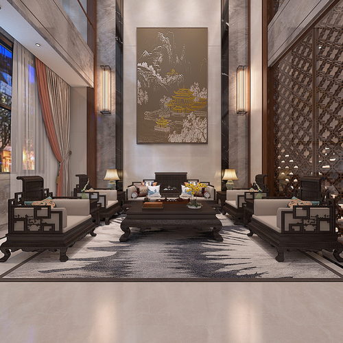 New Chinese Style A Living Room-ID:125510776