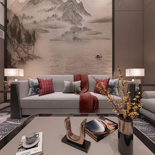 New Chinese Style A Living Room-ID:674856902