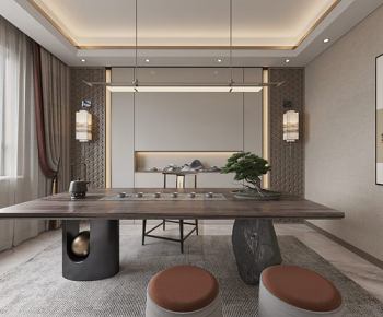 全景-新中式茶室客厅3D模型