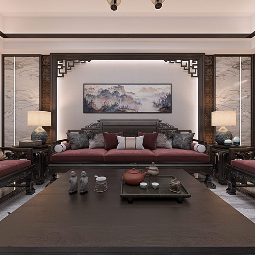 New Chinese Style A Living Room-ID:607550131