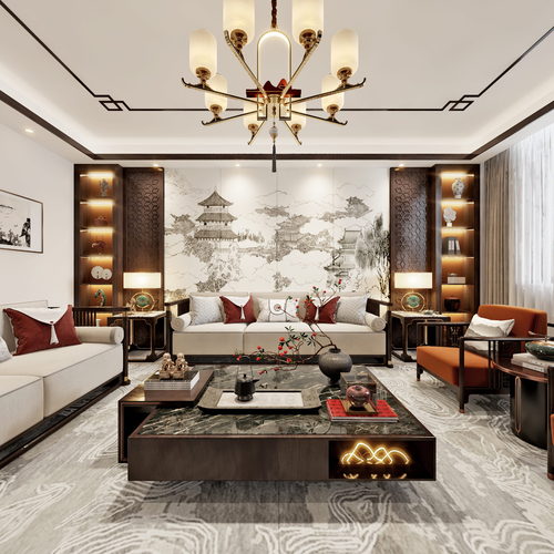 New Chinese Style A Living Room-ID:323936942