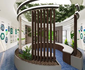 全景-现代绿水青山展厅过道3D模型