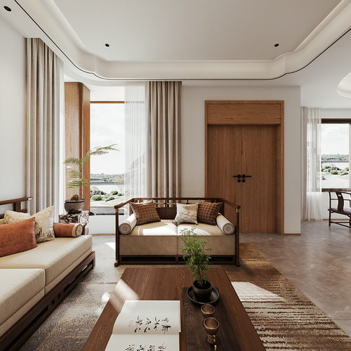 New Chinese Style A Living Room-ID:850447895