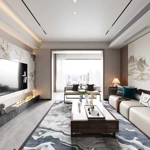 New Chinese Style A Living Room-ID:894233941