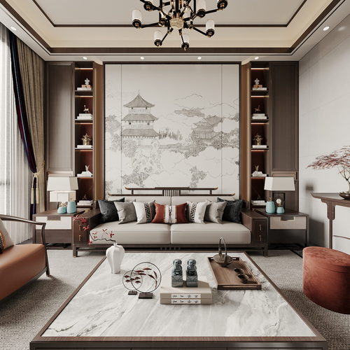 New Chinese Style A Living Room-ID:167237046