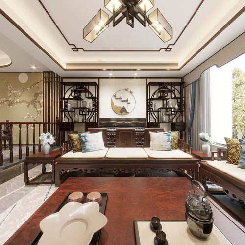 New Chinese Style A Living Room-ID:914602049