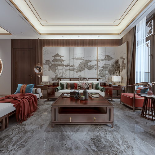 New Chinese Style A Living Room-ID:157029638