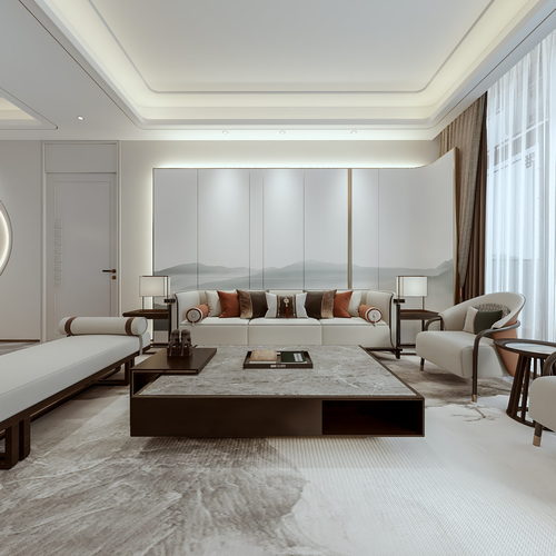 New Chinese Style A Living Room-ID:497881893