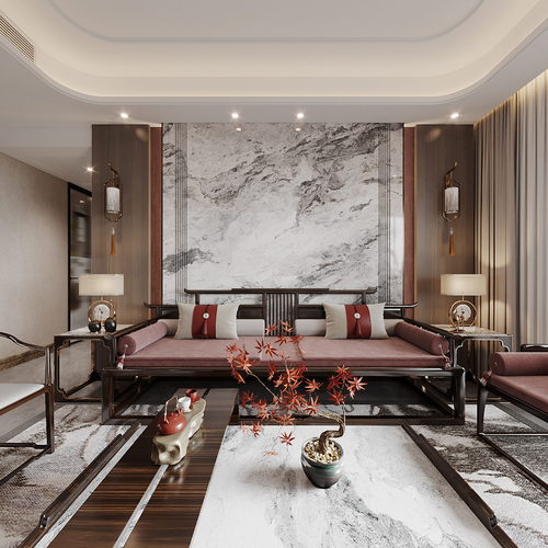 New Chinese Style A Living Room-ID:631953958