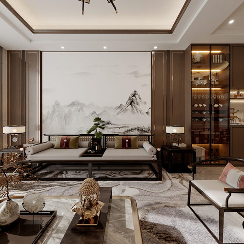 New Chinese Style A Living Room-ID:666229777