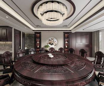 全景-新中式餐厅+客厅+玄关3D模型