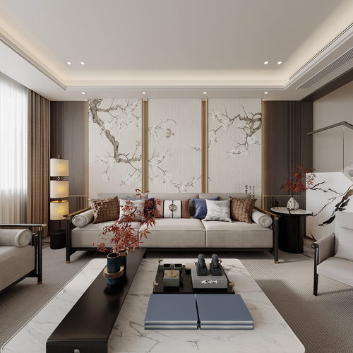 New Chinese Style A Living Room-ID:473887926