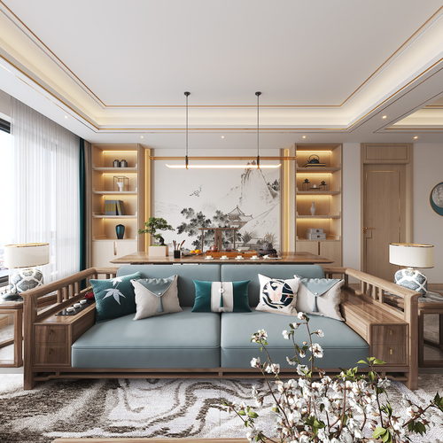 New Chinese Style A Living Room-ID:926649611