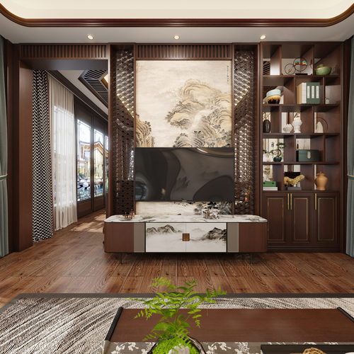 New Chinese Style A Living Room-ID:173113114