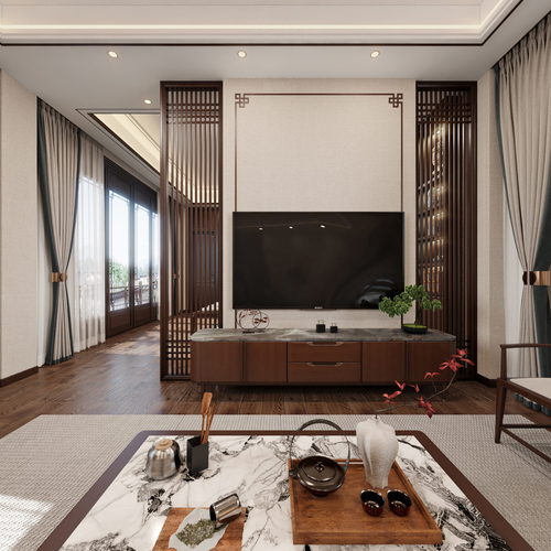 New Chinese Style A Living Room-ID:688925987