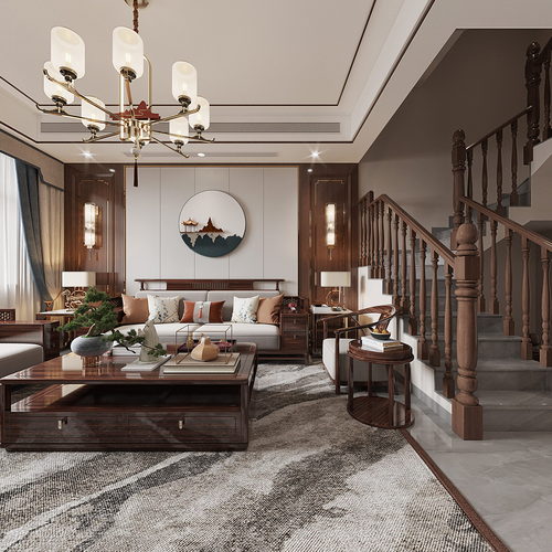 New Chinese Style A Living Room-ID:819341909