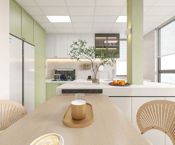 全景-法式奶油风敞开式厨房餐厅3D模型