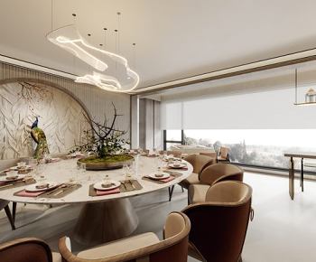 全景-新中式客餐厅3D模型
