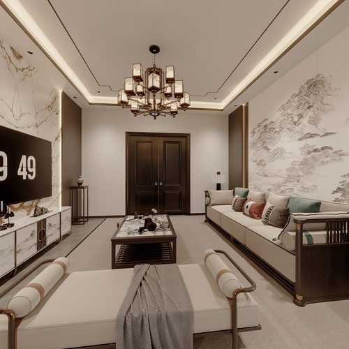 New Chinese Style A Living Room-ID:561253073