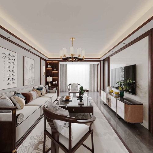 New Chinese Style A Living Room-ID:494248968