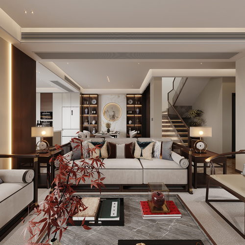 New Chinese Style A Living Room-ID:907125953