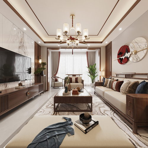 New Chinese Style A Living Room-ID:667099957