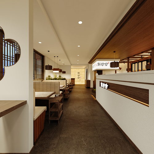 全景-新中式宋式风鲜珍珍餐饮店一楼-ID:256268026