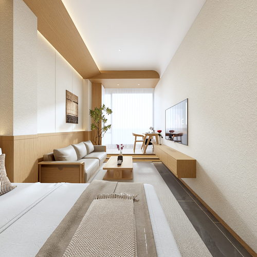 全景-现代原木风酒店客房-ID:760628942