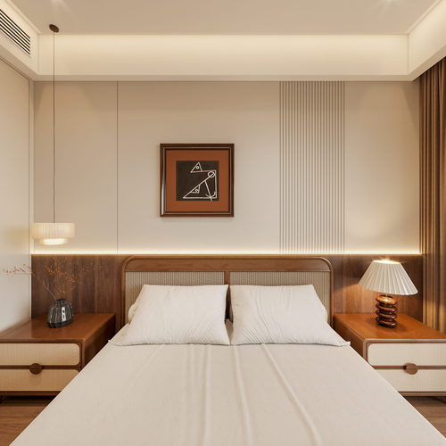 全景-现代中古风卧室-ID:684825902