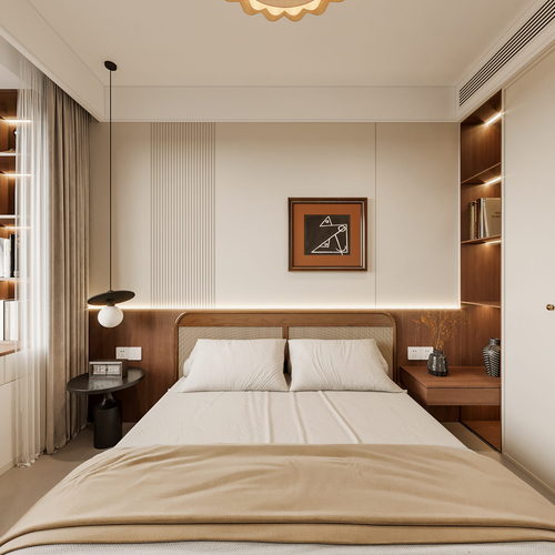 全景-现代中古奶油风卧室-ID:371737001